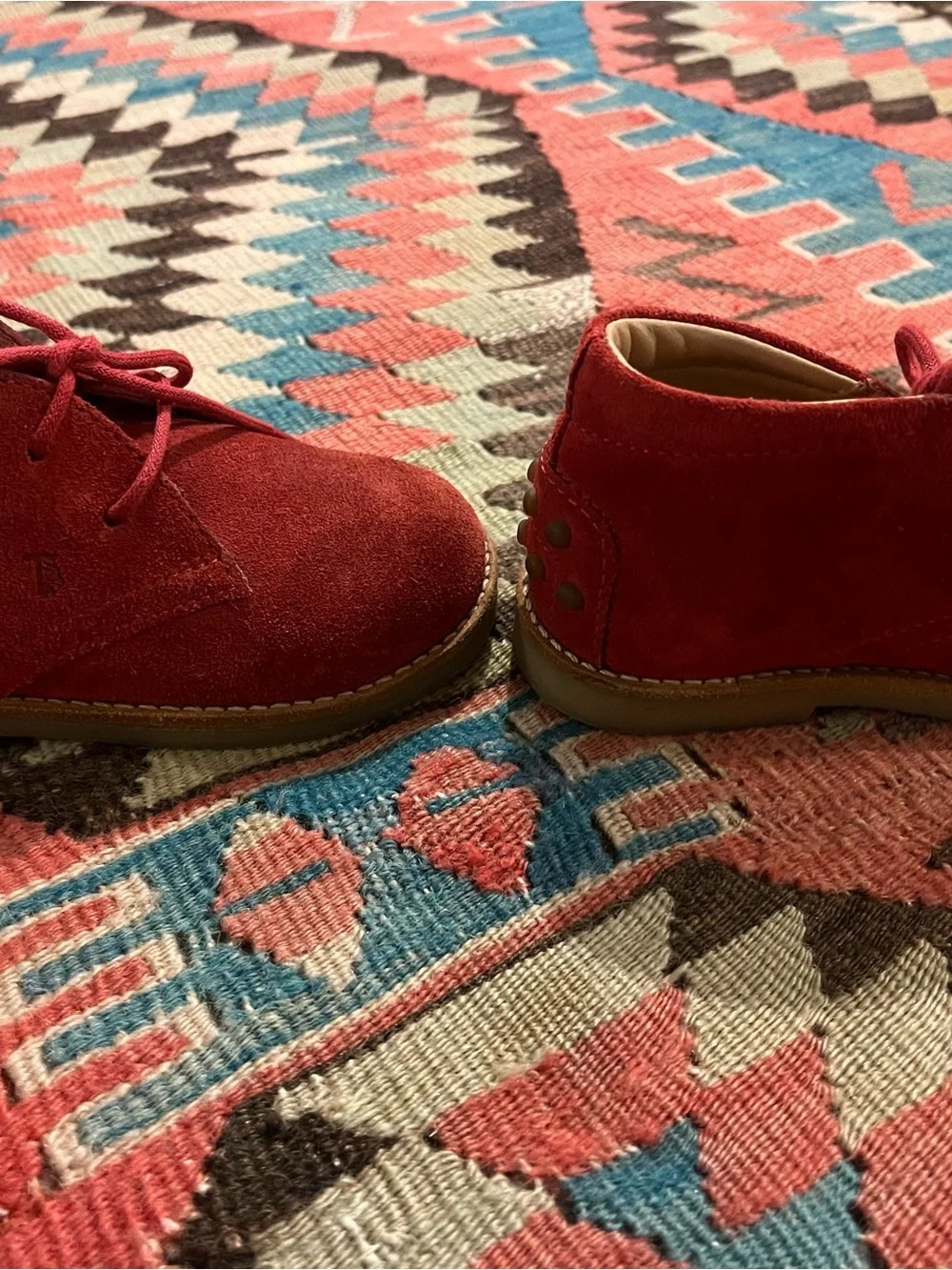 Tod's Red Suede Kids Lace-Up Boots